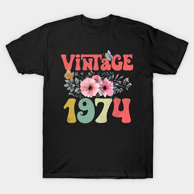 Vintage 1974 Floral Retro Groovy 49th Birthday T-Shirt by Kens Shop